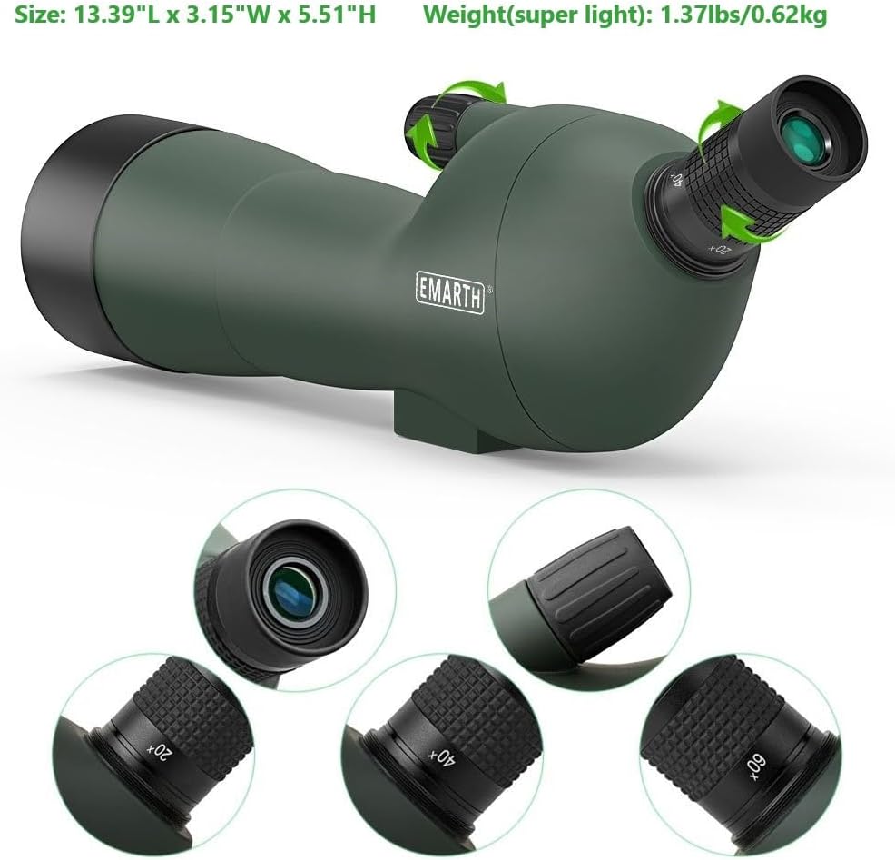Emarth 20-60x60 Angled Spotting Scope for Target Shooting, Spotting Scope w/Tripod 14 Tabletop/Carry Bag, 1.37lb Light Spotter Scope, Waterproof Spotting Scopes for Hunting/Birding/Wildlife View Emarth 20-60x60 Angled Spotting Scope for Target Shooting, Spotting Scope w/Tripod 14 Tabletop/Carry Bag, 1.37lb Light Spotter Scope, Waterproof Spotting Scopes for Hunting/Birding/Wildlife View