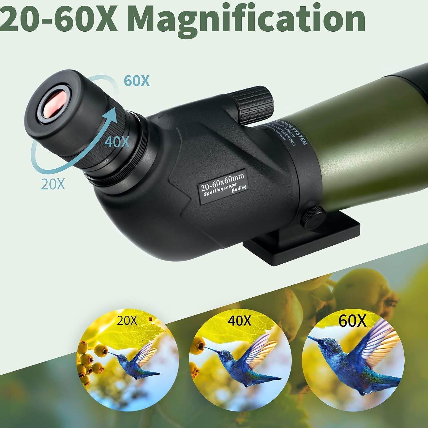 Gosky 20-60x85 Spotting Scope with Full Size Tripod, Phone Adapter and Cleaning Kit, Spotting Scopes for Bird Watching, Wildlife Viewing，Portable with Carrying Bag