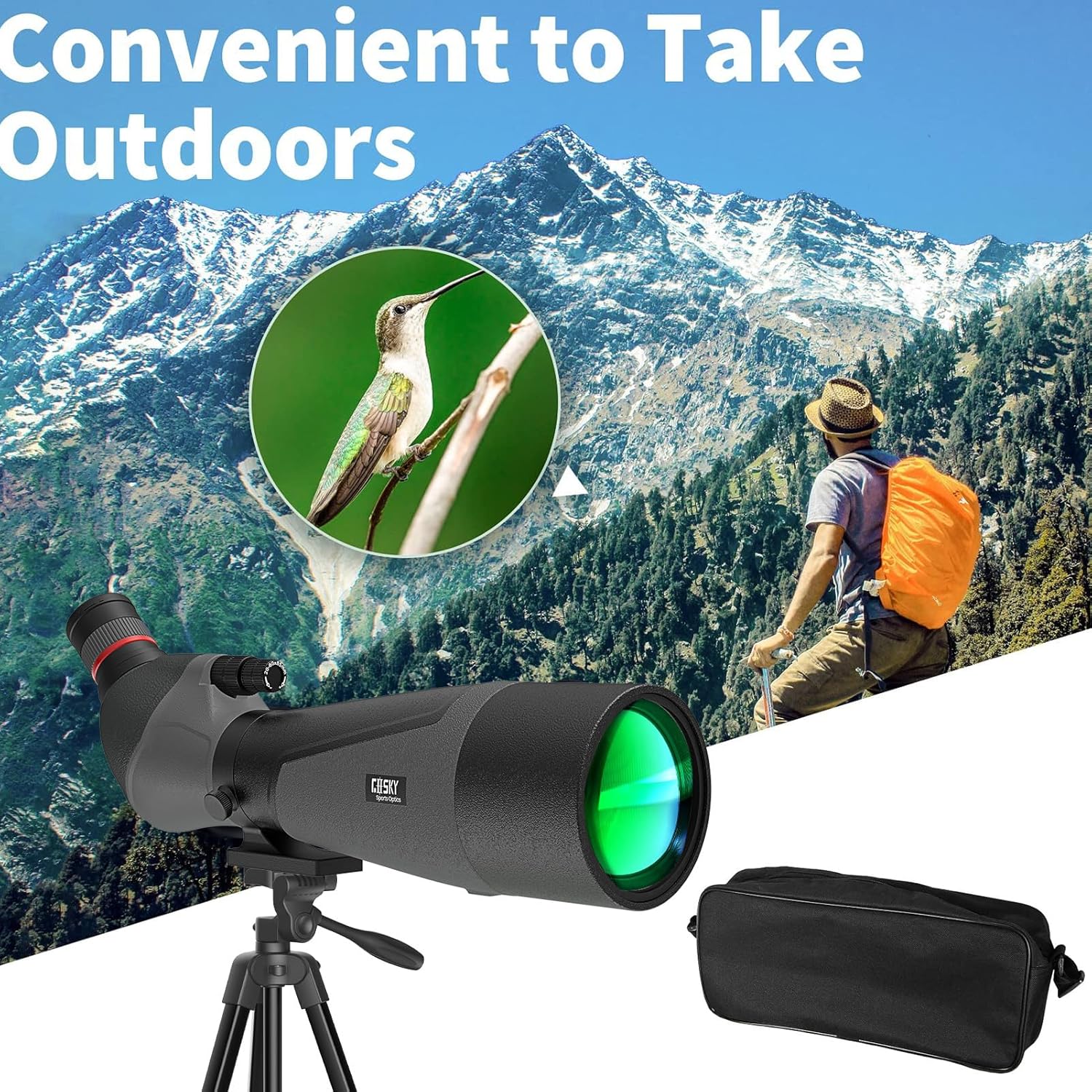 Gosky 20-60x85 Spotting Scope with Full Size Tripod, Phone Adapter and Cleaning Kit, Spotting Scopes for Bird Watching, Wildlife Viewing，Portable with Carrying Bag