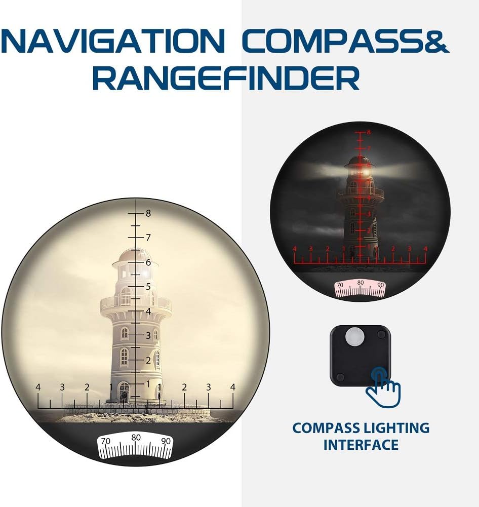 Hooway 7x50 HD Waterproof Military Marine Binoculars w/Internal Rangefinder  Compass for,Bird Watching,Boating and More(Army Green) …