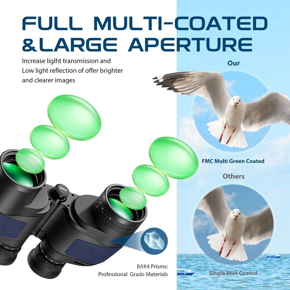 Hooway 7x50 HD Waterproof Military Marine Binoculars w/Internal Rangefinder  Compass for,Bird Watching,Boating and More(Army Green) …