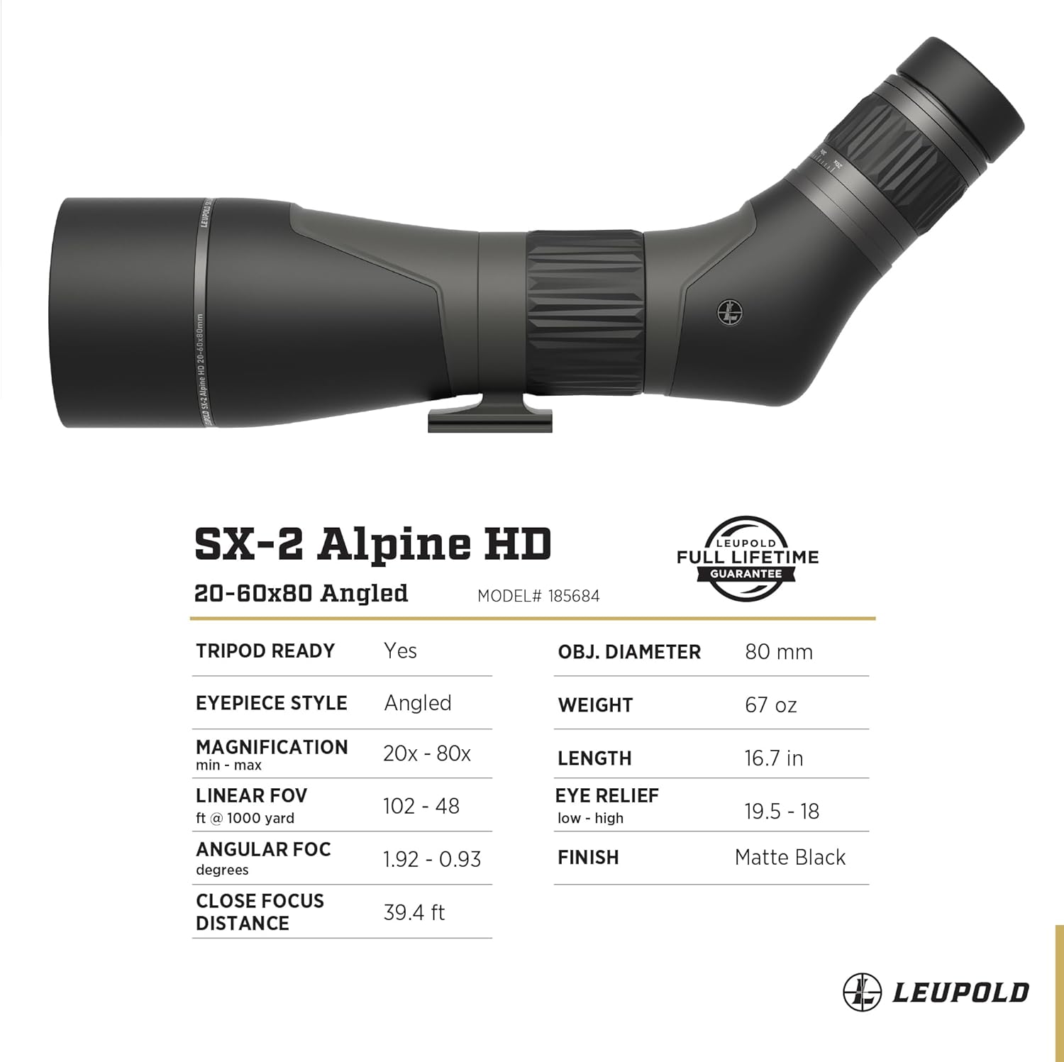 Leupold SX-2 Alpine HD Spotting Scope, Angled