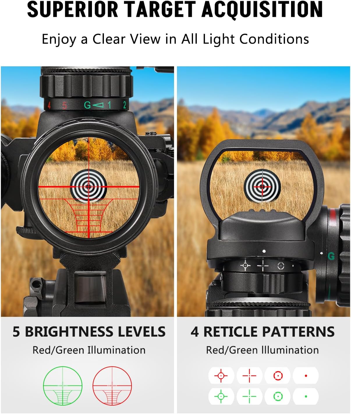 MidTen 3-9x32 Scope Combo with Dual Illuminated Scope Optics  4 Holographic Reticle Red/Green Dot Sight  IIIA/2MW Laser Sight Rangefinder Illuminated Reflex Sight  20mm Mount