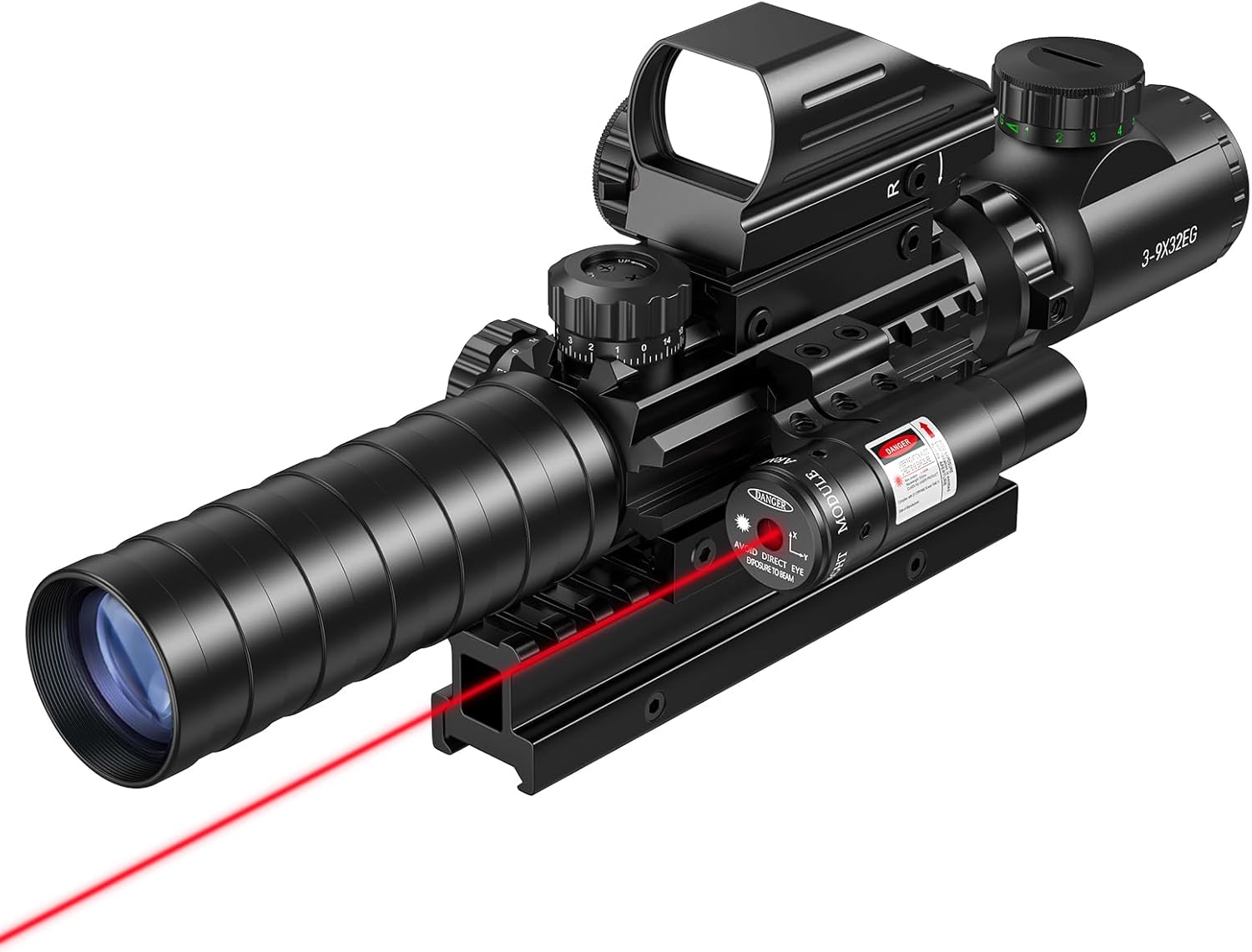 MidTen 3-9x32 Scope Combo with Dual Illuminated Scope Optics  4 Holographic Reticle Red/Green Dot Sight  IIIA/2MW Laser Sight Rangefinder Illuminated Reflex Sight  20mm Mount