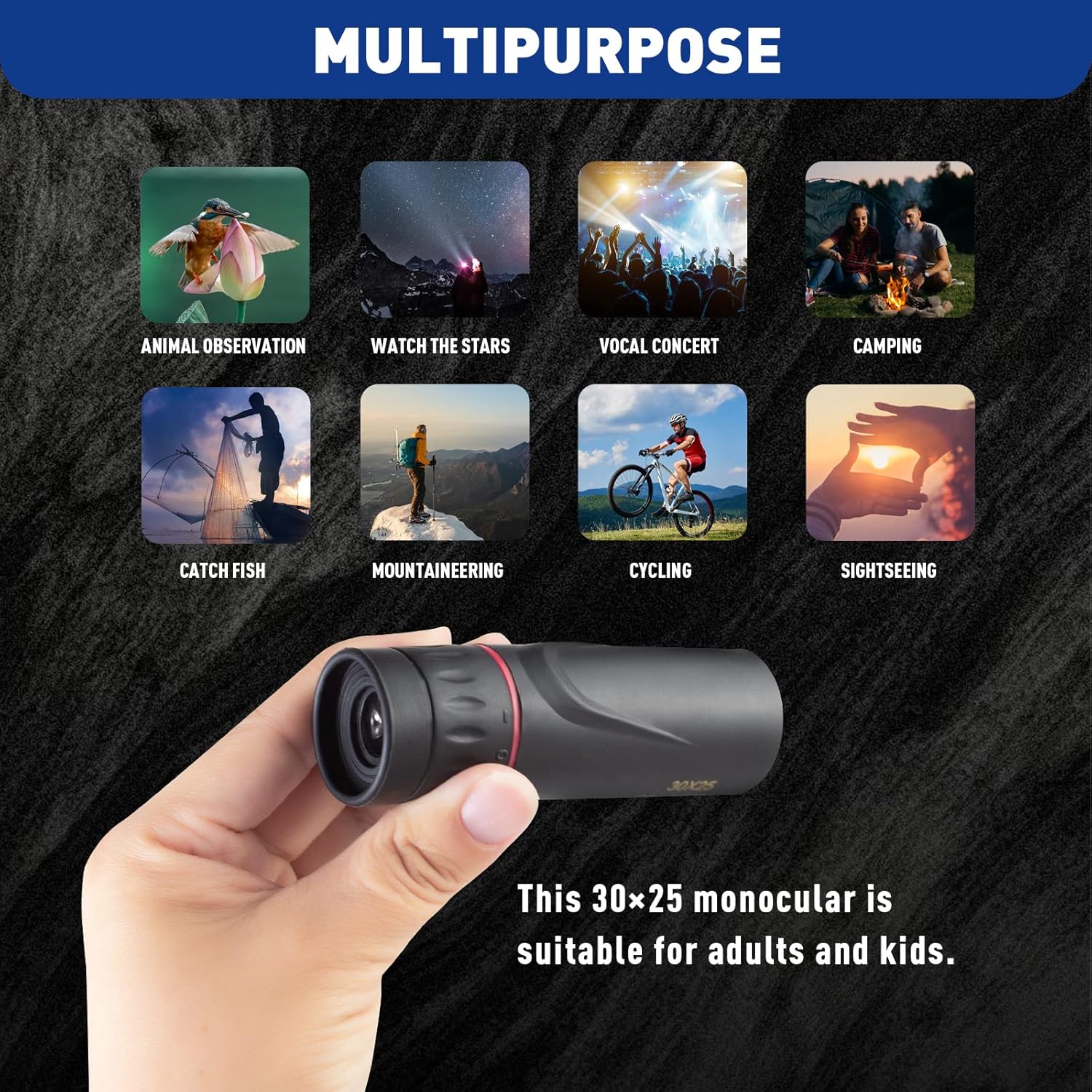 Mini Monocular Telescope, Upgrade 30 x 25 HD Monoculars for Adults High Powered, Be Used for Stargazing, Hunting, Black