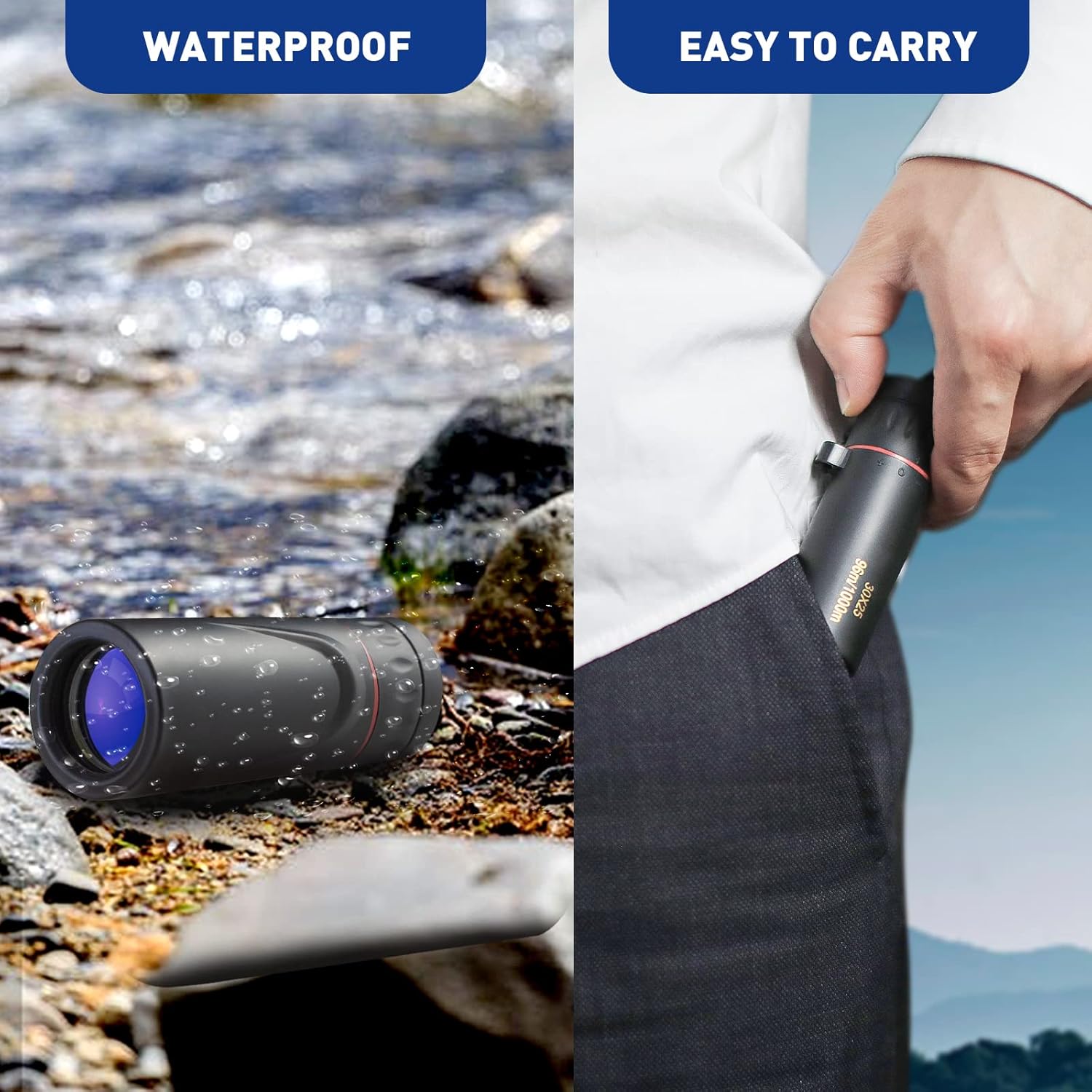 Mini Monocular Telescope, Upgrade 30 x 25 HD Monoculars for Adults High Powered, Be Used for Stargazing, Hunting, Black