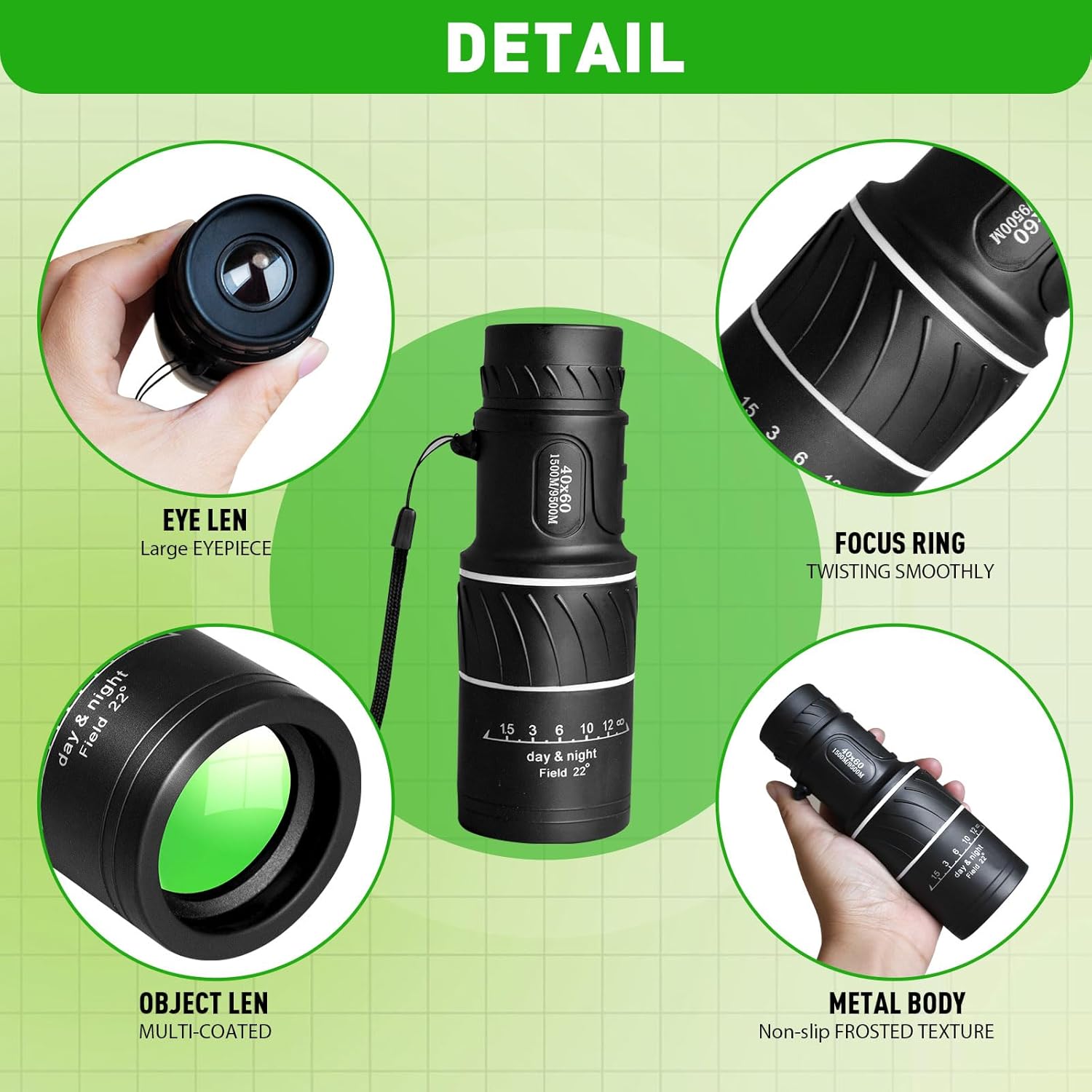 Monocular Telescope, Upgrade 40 x 60 Portable Telescope, Monoculars for Adults High Powered, Suit Stargazing, Hunting, Bird Watching, Hiking Travel, Camping, Black