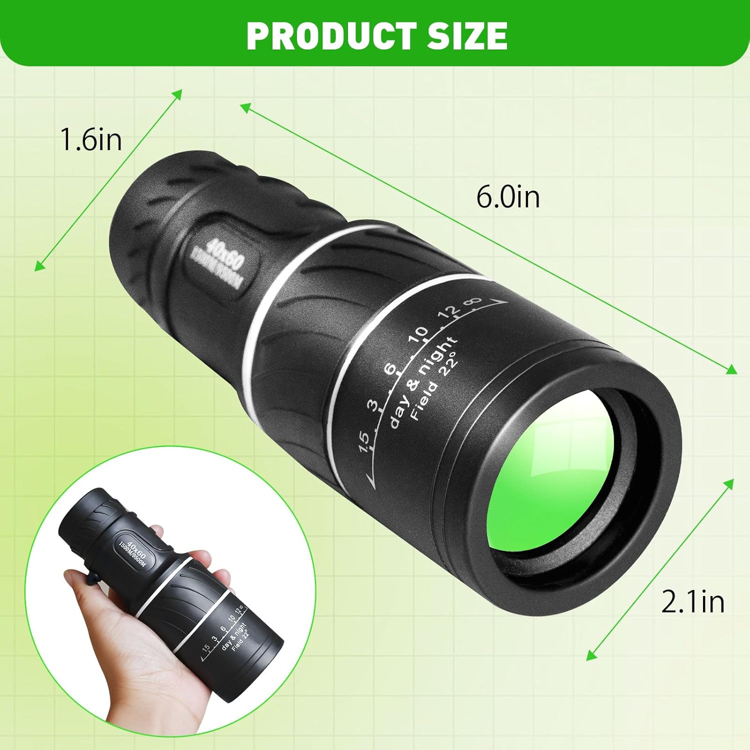 Monocular Telescope, Upgrade 40 x 60 Portable Telescope, Monoculars for Adults High Powered, Suit Stargazing, Hunting, Bird Watching, Hiking Travel, Camping, Black