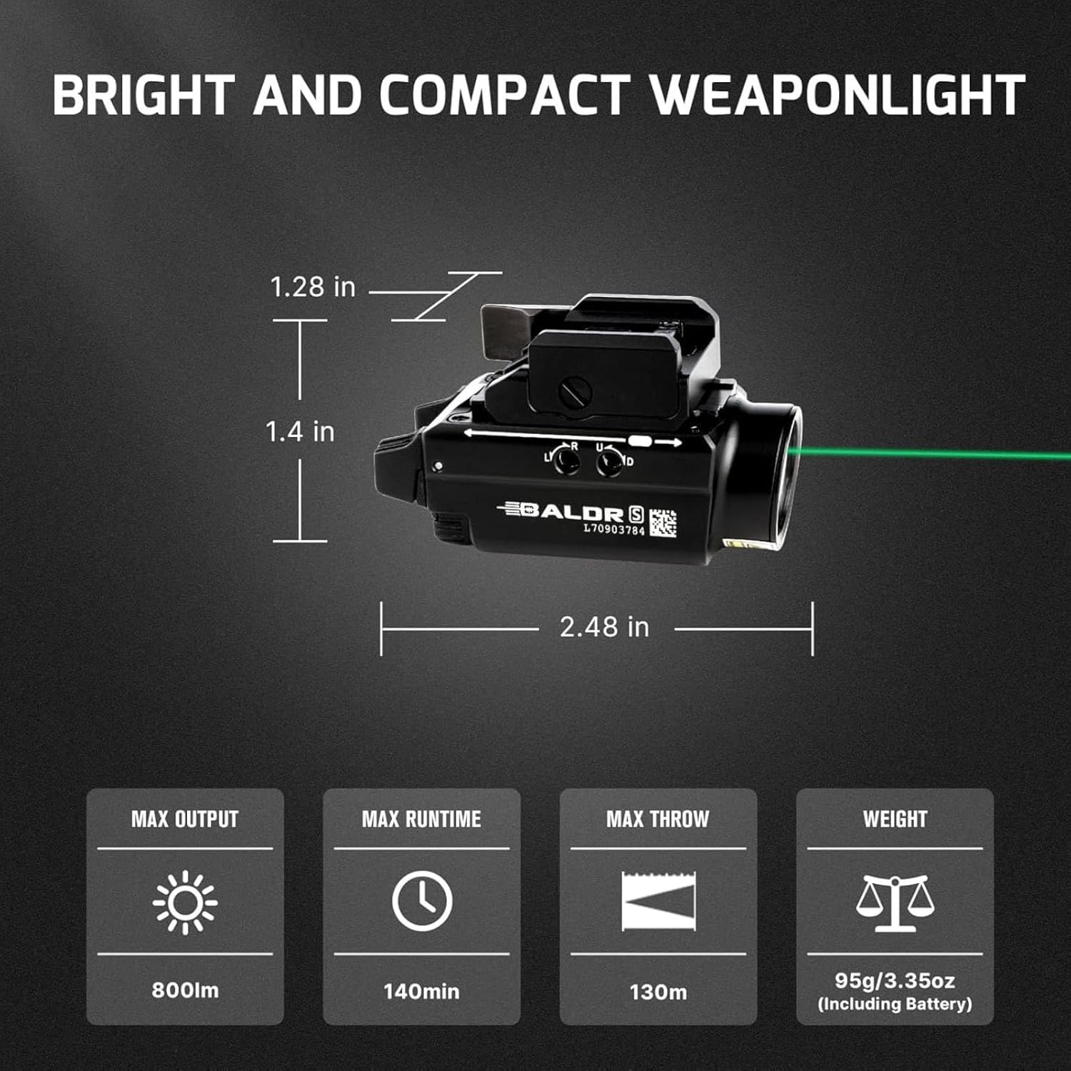 OLIGHT Baldr S 800 Lumens Compact Rail Mount Weaponlight with Green Beam and White LED Combo, Magnetic USB Rechargeable Tactical Flashlight with 1913 or GL Rail, Battery Included (Black) OLIGHT Baldr S 800 Lumens Compact Rail Mount Weaponlight with Green Beam and White LED Combo, Magnetic USB Rechargeable Tactical Flashlight with 1913 or GL Rail, Battery Included (Black)