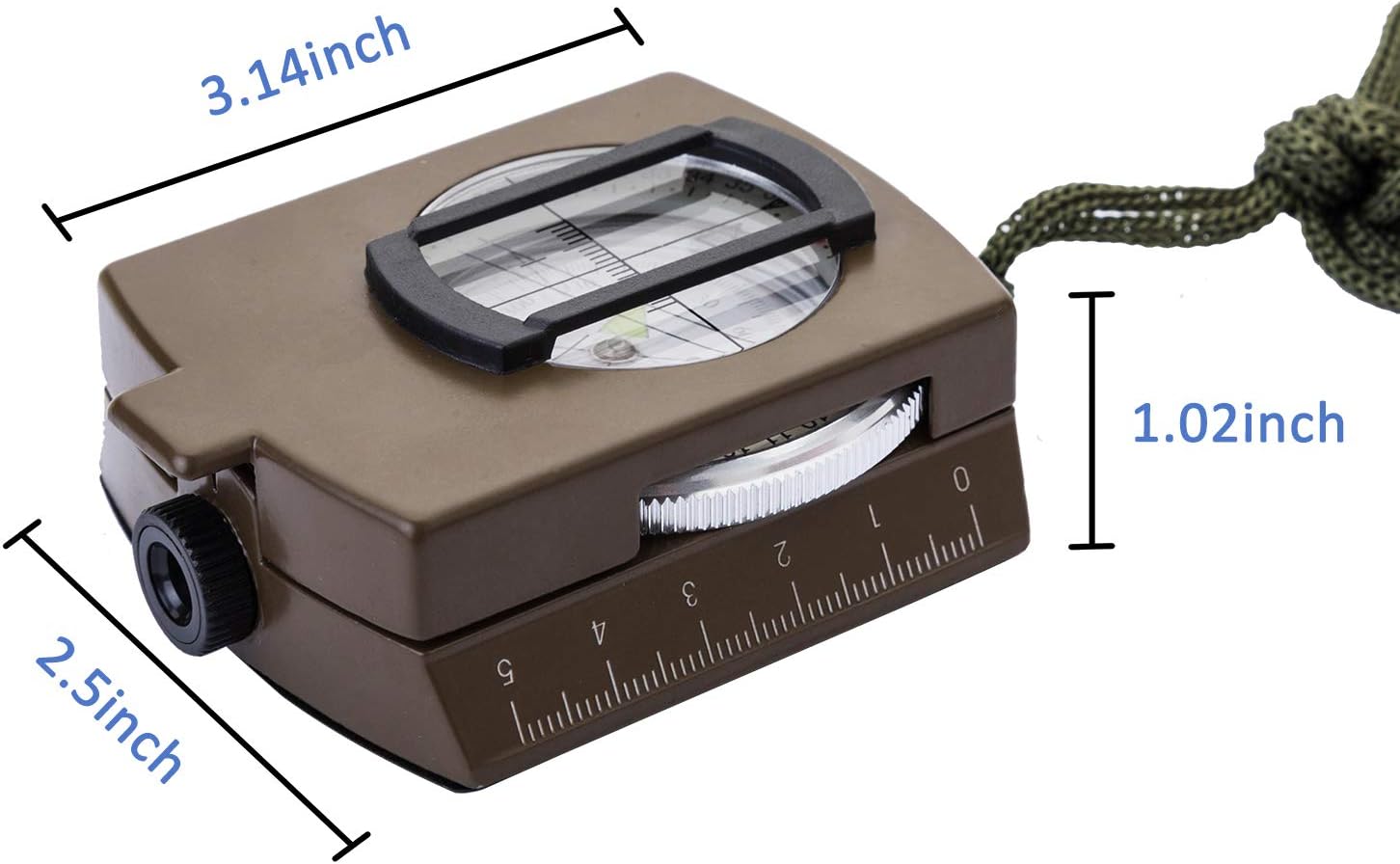 Posinly Multifunctional Military Compass with Inclinometer, Sighting, Optic, Resistant  Waterproof Compass, Essential for Hiking, Camping, Scouting