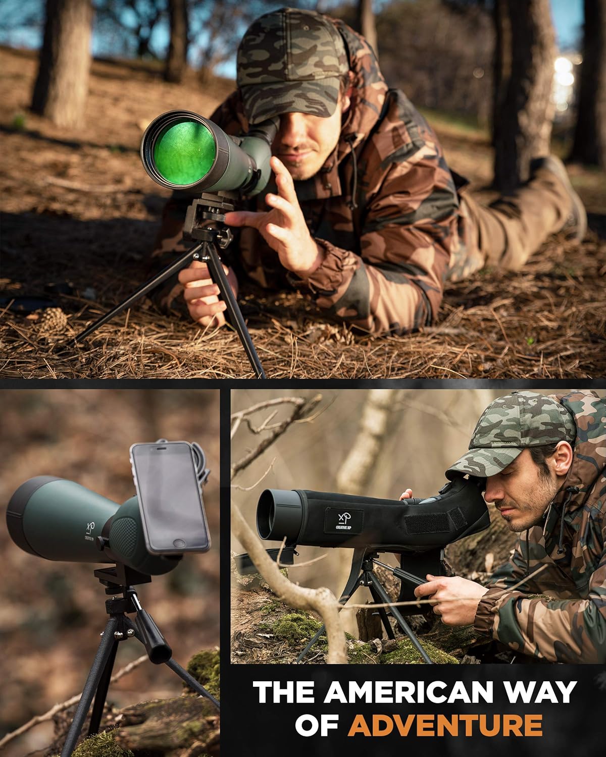 CreativeXP HD Spotting Scope with Tripod 20-60x60mm - BAK 4 Prism Spotting Scopes for Target Shooting Hunting Astronomy Bird Watching - 100% Waterproof Shockproof IP67 - Phone Adapter and Clicker