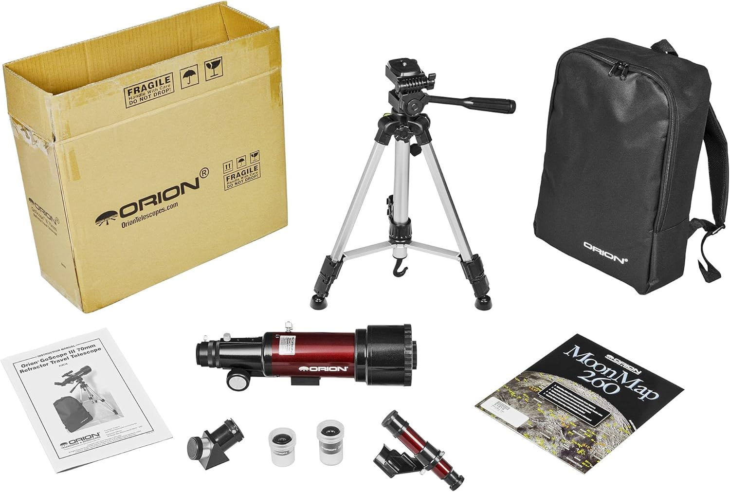 Orion GoScope III 70mm Refractor Telescope Kit - Beginner Telescope for Families  Adults with Backpack  Maps - Ideal First Telescope Gift
