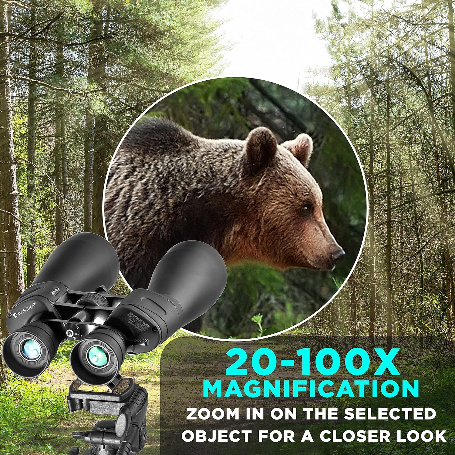 Barska AB10592 Gladiator 20-100x70 Zoom Binoculars with Tripod Adaptor for Astronomy  Long Range Viewing , Black