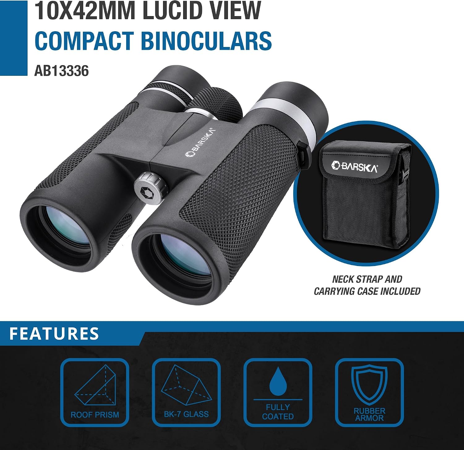 Barska Lucid View Compact Binoculars - Roof Prisms, Fully Coated Optics, Center Focus, Rubber Armor Grip – Lightweight for Hiking, Bird Watching, Travel