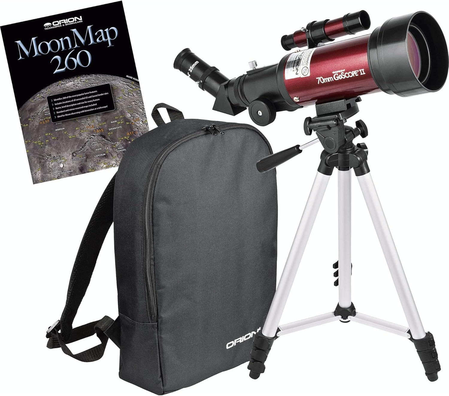 Orion GoScope II 70mm Refractor Travel Telescope Moon Kit (Burgundy)